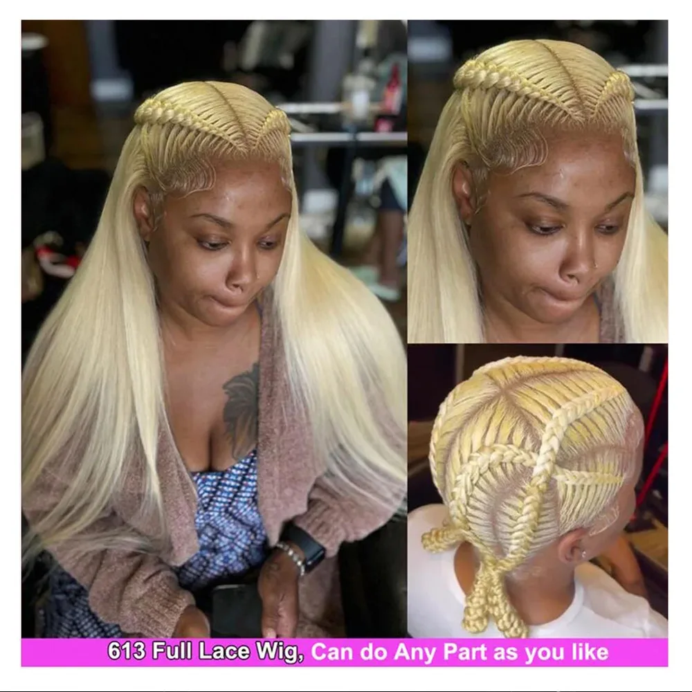 250 Density 613 Blonde Real Full 100%human Hair Glueless Hd Front Preplucked Straight Full Lace Human Hair Wig