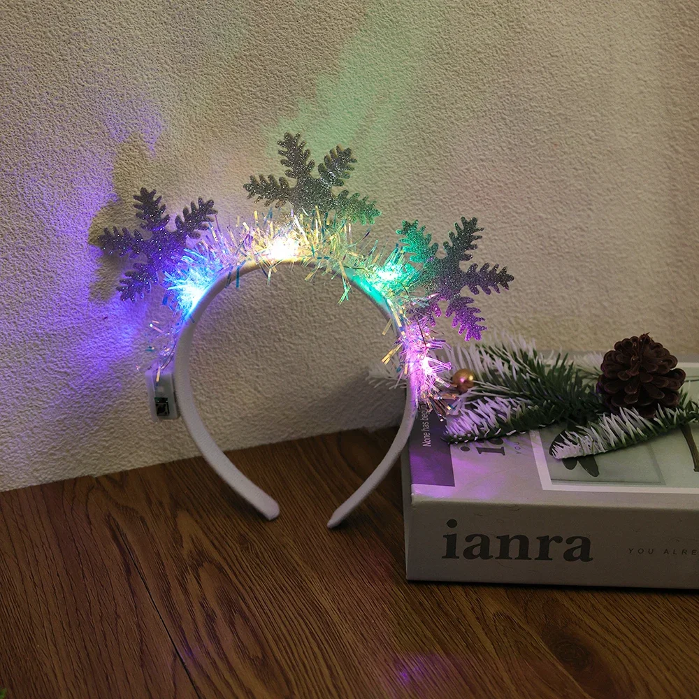 Christmas Luminous Headband Snowflakes Christmas Trees Headband Lovely LED Light Flashing Hair Band Xmas Party Decor