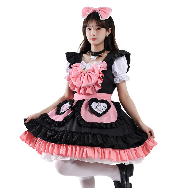 New Japanese Lolita Sweet Rabbit Apron Maidservant Maid Restaurant Dress Uniform Outfits Anime Cosplay Costume Women's Clothing
