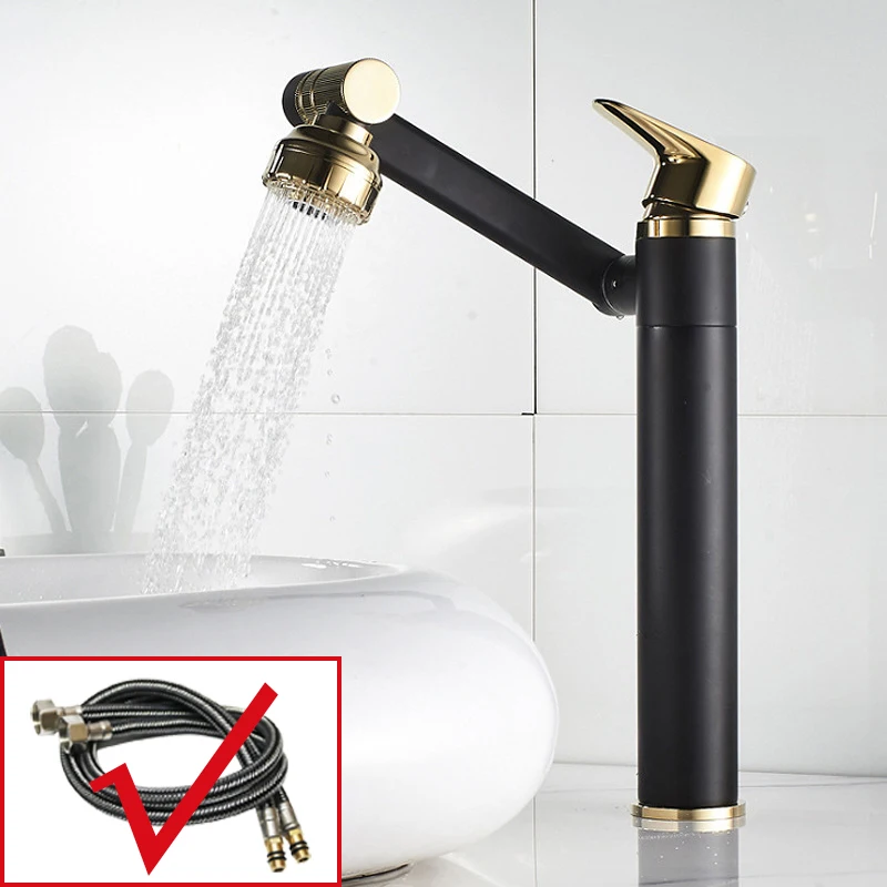 

Golden Faucet Washbasins Sink Mixer Tap Kitchen Bathroom Gourmet Extendable Crane Hot Cold Water Single Lever Stainless Steel