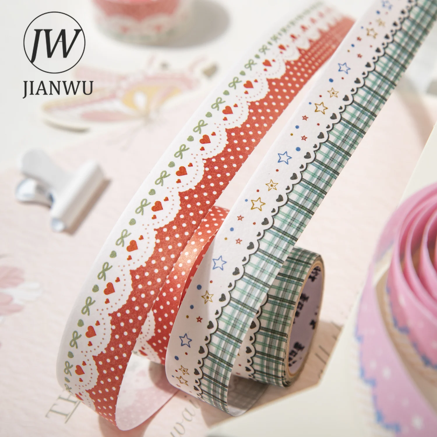 JIANWU 20mm * 200cm 빈티지 스타 레이스 그리드 격자 무늬 풍경 소재 콜라주 스크랩북킹 와시 테이프 크리에이티브 저널 문구