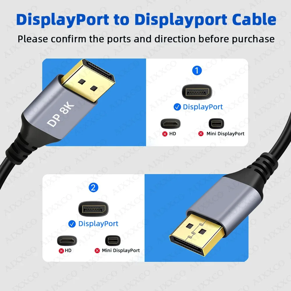 Ultra-High-Speed Braided DisplayPort Cable 8K/60Hz & 4K/165Hz – Multiple Length Options