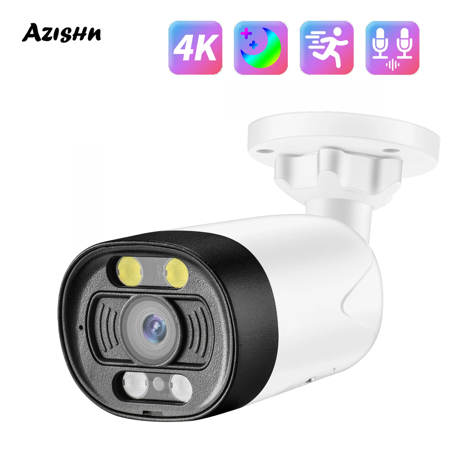 Azishn 8Mp 4K H.265 + Telecamera Ip Poe 4Pcs Array Ir Leds Visione Notturna Videosorveglianza Camer Di Protezione Di Sicurezza Audio Bidirezionale
