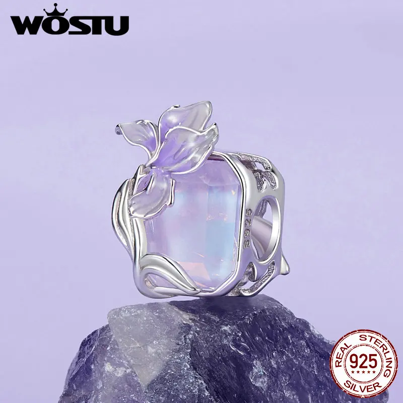WOSTU 신비한 나비 매력 보라색 아이리스 꽃 비즈 크리스탈 펜던트 맞는 DIY 팔찌 목걸이 파티 선물