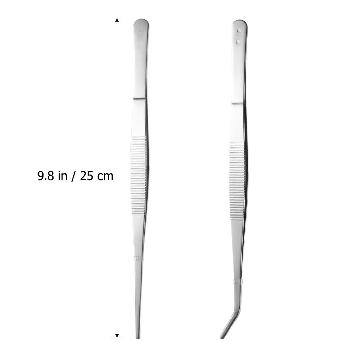 Straight Curved Stainless Steel Tweezers Set Silver Durable Industrial Hand Tools Angled Feeding Tongs Professional Use