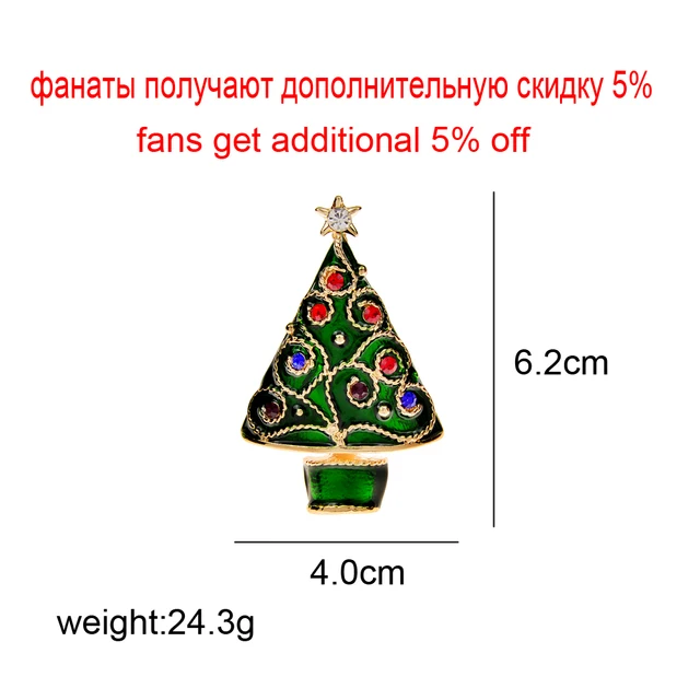 EVER FAITH Spilla Natale A Cristallo – Albero Di Natale Con Nastro Rosso – Elegante E Luminosa – 3,4 Cm