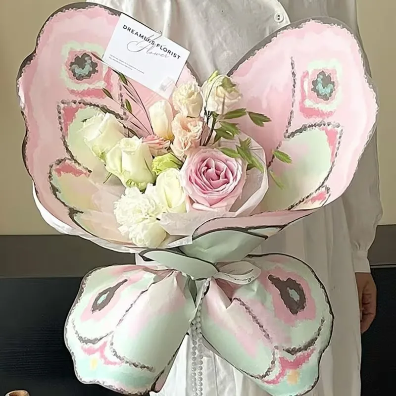 화려한 나비 포장지, 창의적인 크리스탈 나비 크라프트지, 꽃다발 선물 포장 용품