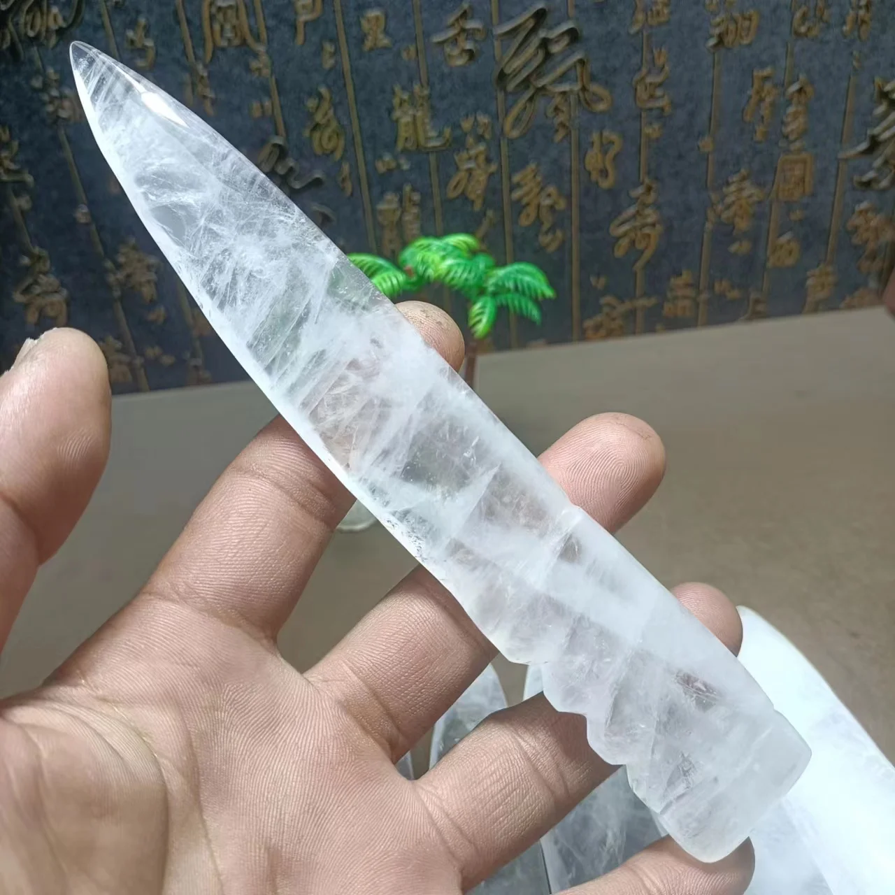 Natural raw stone hand carved energy White crystal knife Quartz crystal carved polished Reiki living room 6
