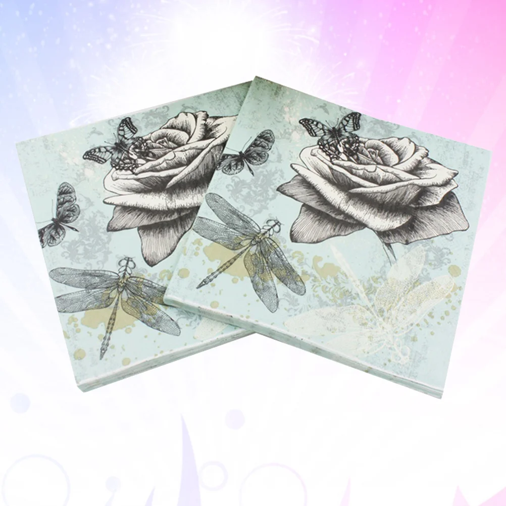 20PCS Color Printed Napkin Dragonfly Creative Paper Towel Facial Tissue Colorful Printing Napkin Flower Napkin for Party