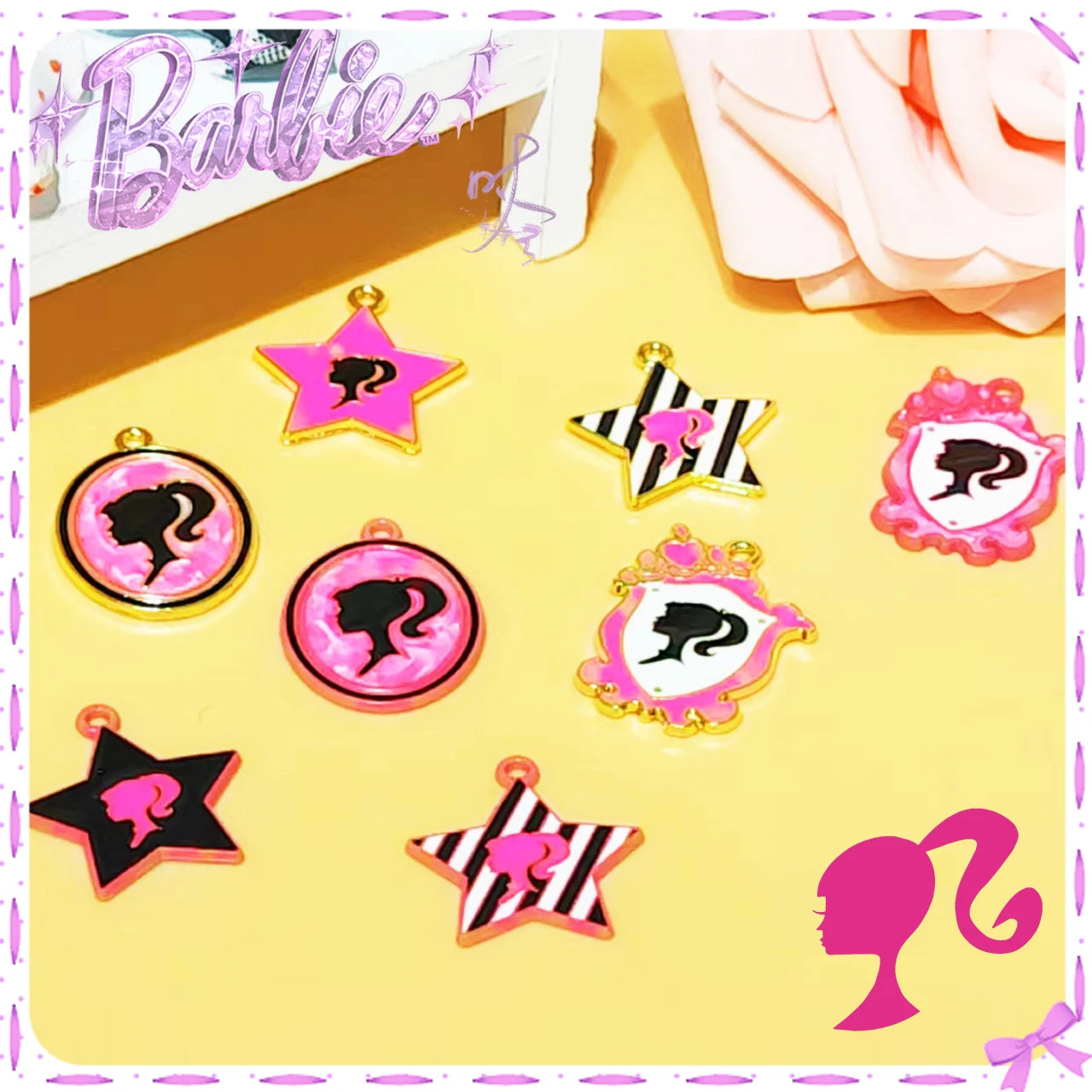 

Barbie Metal Diy Material Badge Necklace Bracelets Handmade Stylish Trendy Movie Decoration Delicate Ornaments Girls Kids Gift