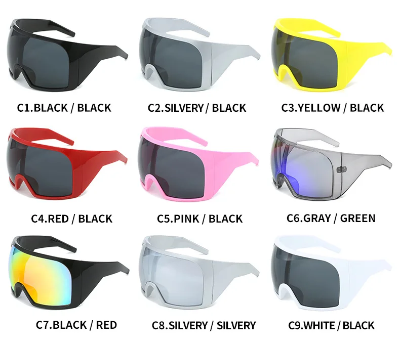 Übergroße Punk-Sonnenbrille für Damen, Luxusmarke, Designer-Sport-Sonnenbrille für Herren, modische einteilige Sonnenbrille, Outdoor-Sportbrille – Detail 10