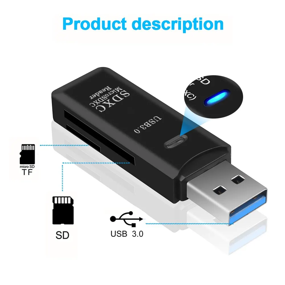 미니 고속 멀티 카드 리더, USB 3.0 마이크로 SD TF 카드 메모리 플래시 드라이브 어댑터, 2 in 1