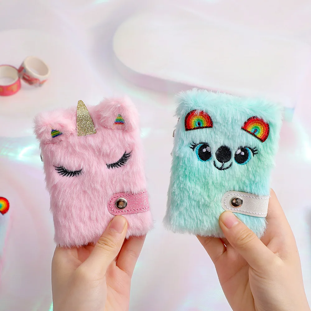 

Cute Notebook For Girls Stationery Gift Small Plush Journal Diary Notepad Blank Inner Papers Sketchbook With Keychain Protable