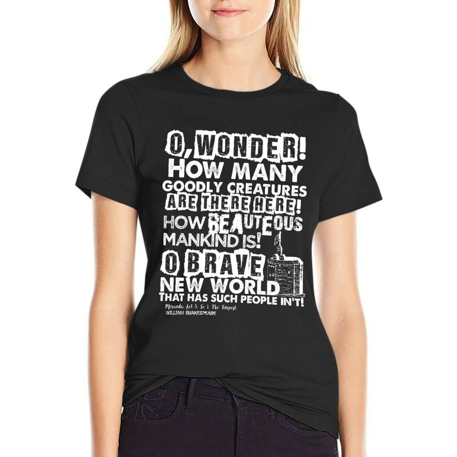 The Tempest Brave New World Quote (light version) T-Shirt animal prinfor summer clothes Women clothes