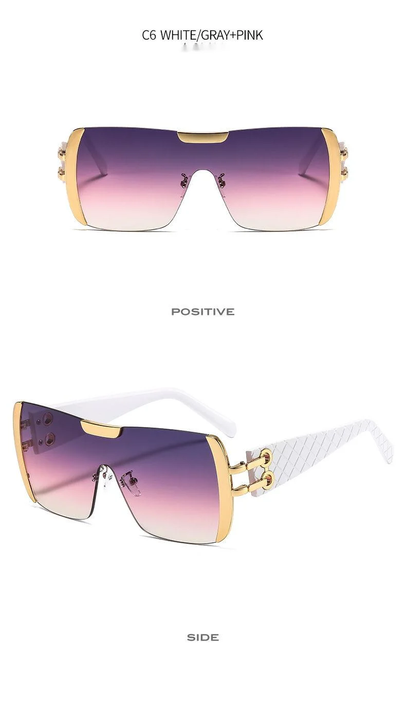 Nouveau grand cadre décoratif en métal intégré pour hommes et femmes, lunettes de soleil Instagram à la mode et personnalisées, lunettes de soleil colorées à la mode_voghion.com