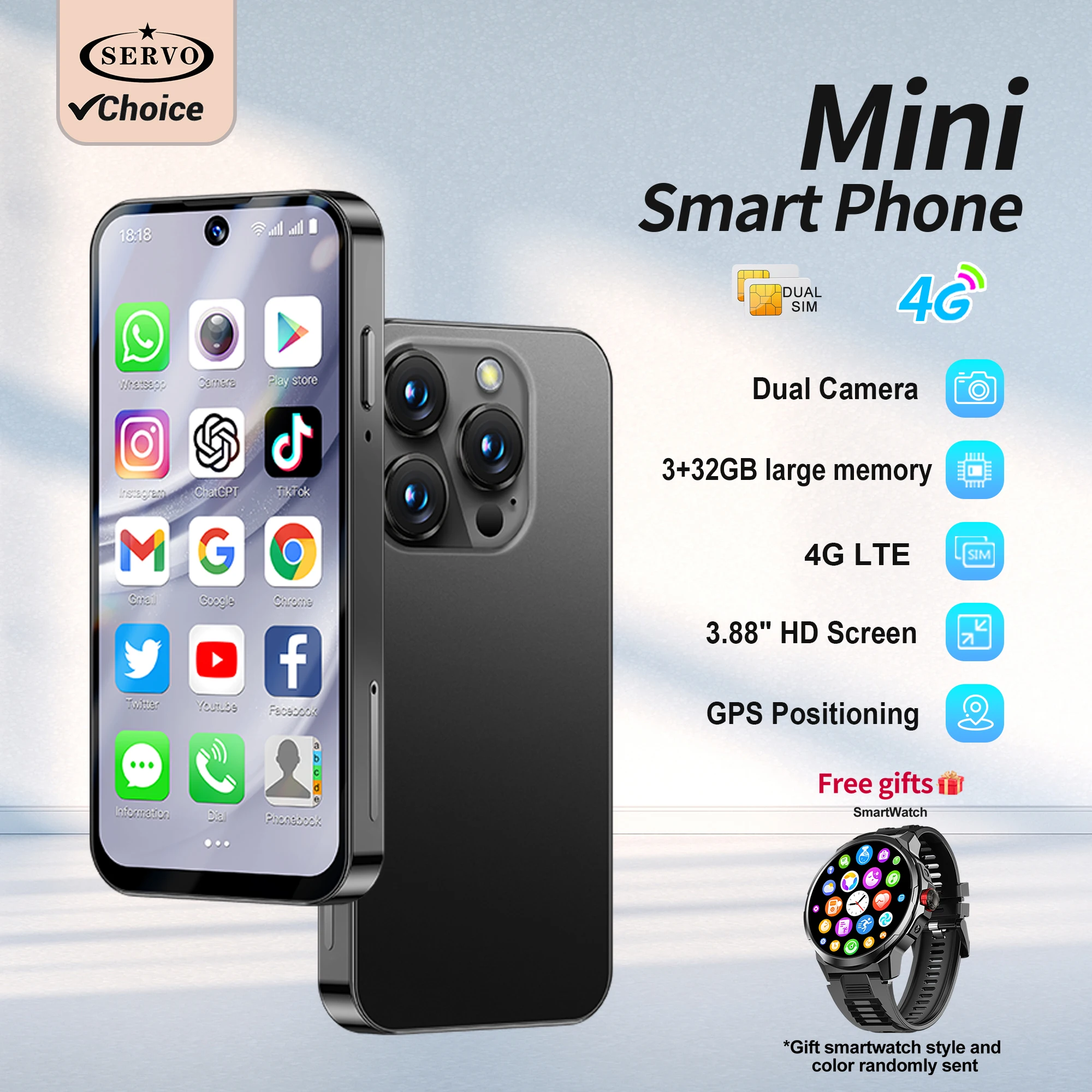 ミニスマホ　SERVO 19PRO SERVO 19PRO 4G Mini Smartphone Android OS 3.88