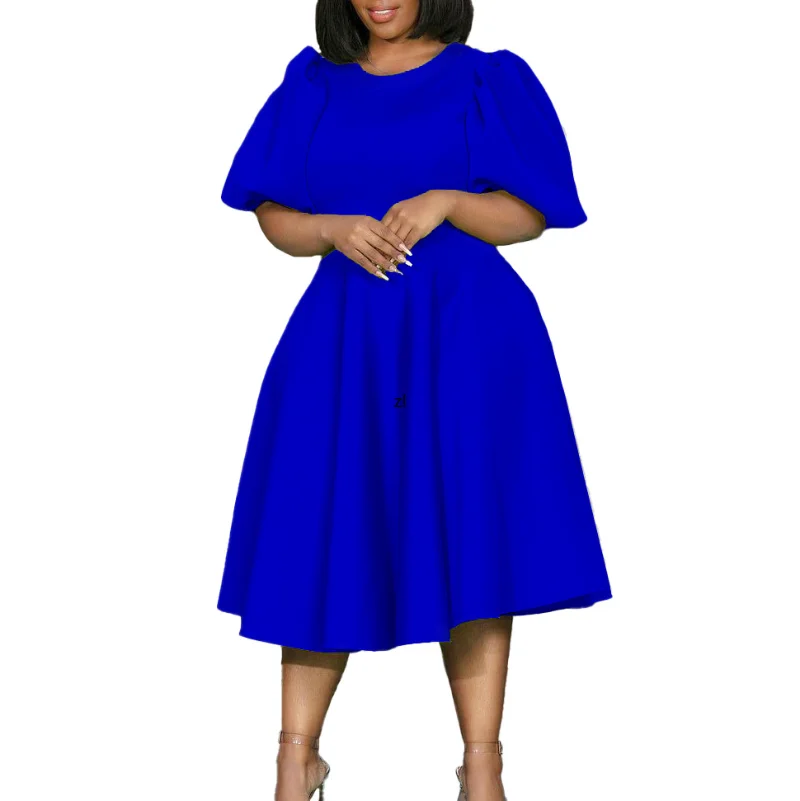 

Elegant African Women Dress O Neck Puff Sleeve Solid Party Dresses A-line Vestidos De Fiesta Streetwear New Spring 2023