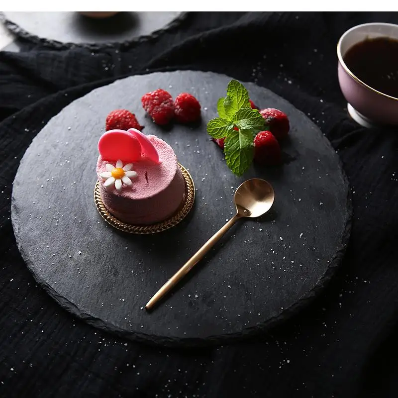 Round Plate Black Rock Western Tableware Irregular Cooking Household Dessert 9 Inch Frosted