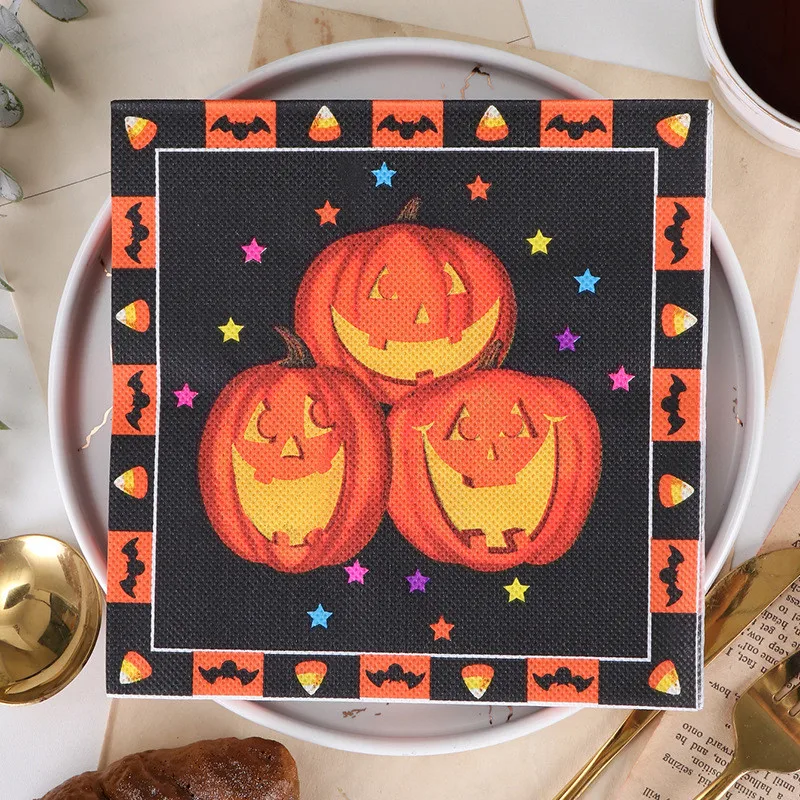 Description Picture 6 of item20Pcs Funny Halloween Skull Pumpkin Printed Disposable Napkin Paper Table Dinner Tissues Party Decoration