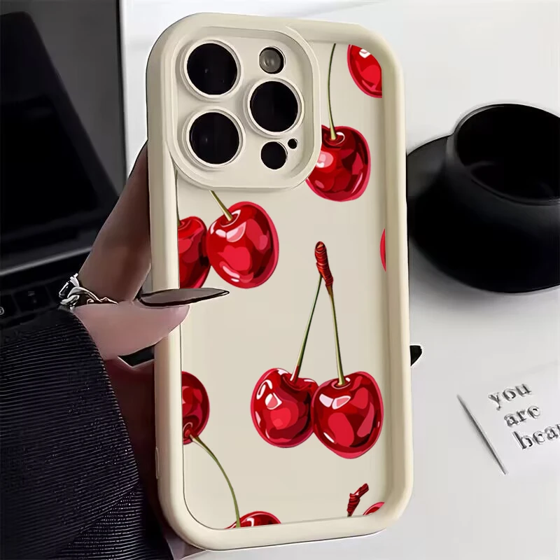 Elegant Wine Red Cherry Print Silicone Phone Case - Soft, Stylish Back Cover