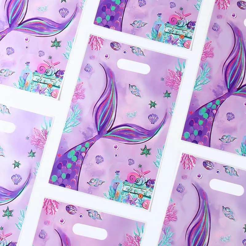 Description Picture 4 of itemMermaid Party Plastic Goodie Bags Mermaid Tail Candy Gift Bags For Mermaid Birthday Under The Sea Party Decor Baby Shower Favor