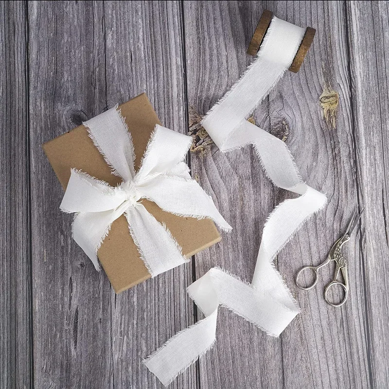 Green Ribbon Pure Cotton Hand Torn Raw Edge DIY Gift Box Packaging Greeting Card Decoration Bride Hand Stick Flower Tie Ribbon