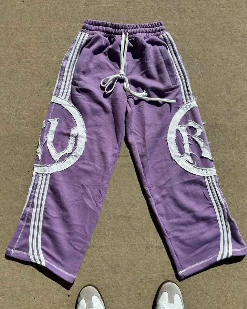 Y2k European and American Hip-hop Street Harajuku Casual Wide-leg Pants with Personalized Splicing Striped Drawstring Sweatpants casual pants sports pants casual sports pants