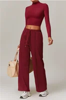 Ensemble de vêtements de yoga pour femmes, chemise slim à manches longues et col haut, haut taille haute, pantalon de survêtement Wstring de proximité, sport, gym, course à pied, fitness imbibé 3