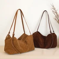 Women's Suede Genuine Leather Shoulder Bags Ladies Soft Cowhide Crossbody Solid Bag Female Design Luxury Lazy Commuter Handbag
