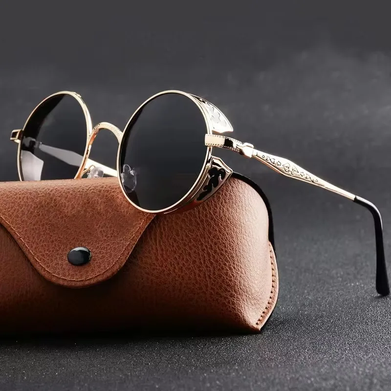 Steampunk Vintage Metal Round Frame Sunglasses - High-Quality UV Protection Fashion Eyewear
