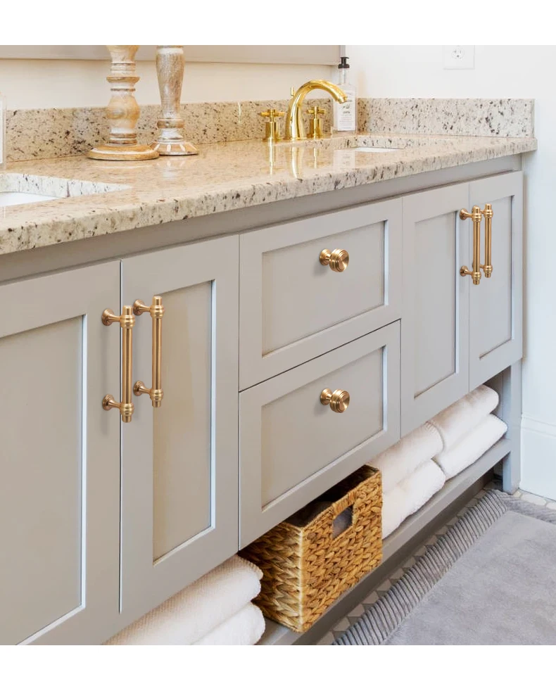 YONFIA 3644BB Brushed Brass Kitchen Cabinet Handles Knob Zinc Alloy Furniture Drawer Handle Wardrobe Closet Pull Handle Gold