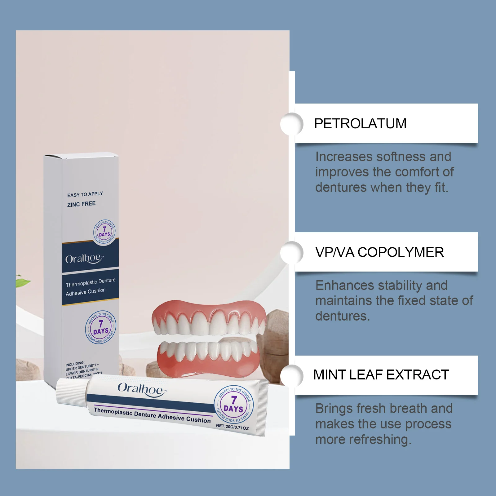 Natural Smile Beauty Denture Decoration Set: A daily denture set with mild and comfortable materials, enhancing aesthetics.