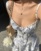 Nouvelle Robe Midi Corset Imprimé Floral Sexy pour Femme – Robe d'Été Taille Haute avec Fente – Blanc, Jaune, Bleu 1