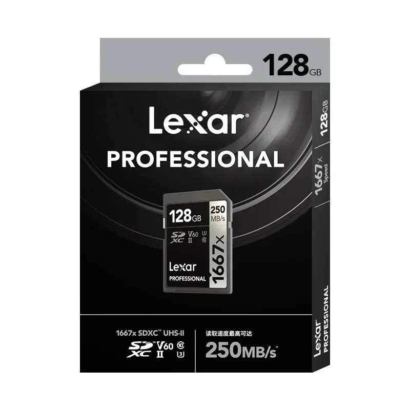 Lexar 카메라용 SD 카드, 메모리 카드, SDXC UHS-II, V60, U3, C10, 4K, 1667X, 250 MB/s, 64GB, 128GB, 256GB