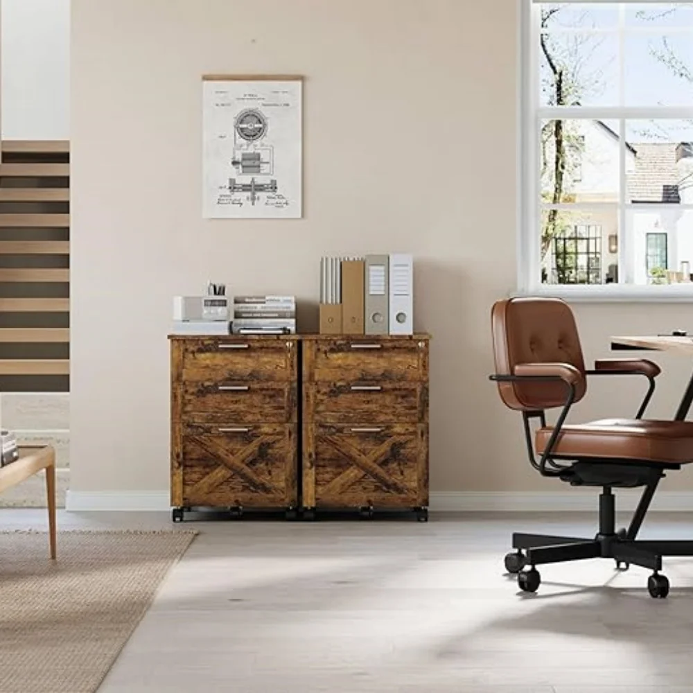 3-Schubladen-Aktenschrank mit Schloss, Weißer Holz-Aktenschrank, Mobiler Unter-Schreibtisch-Rollschrank für Zuhause und Büro – Detail 2