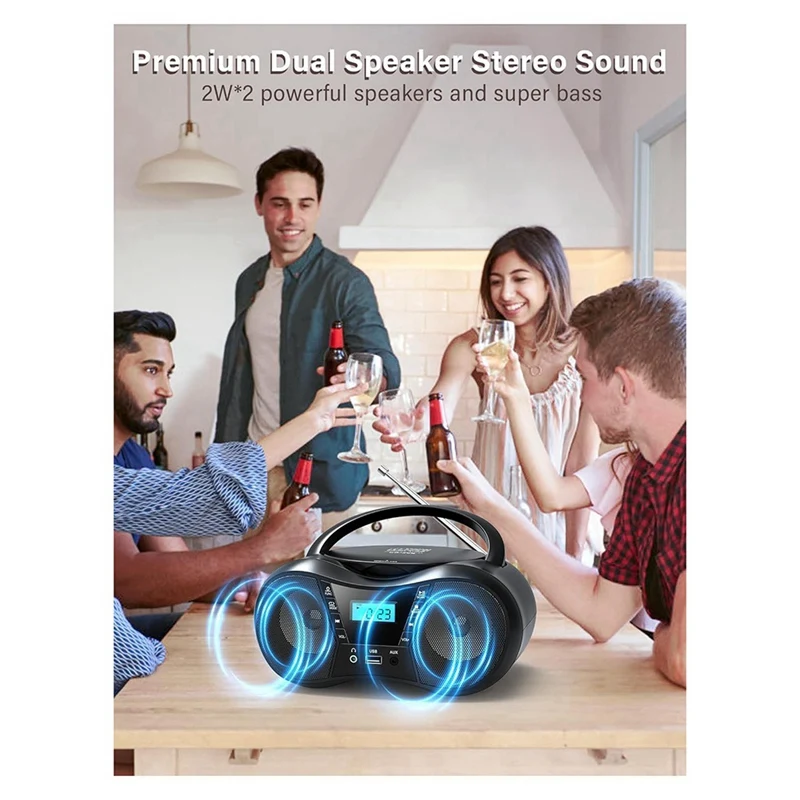 FORW-Portable CD Player Bluetooth Boombox CD Player AM/FM Radio Stereo Player, Compatible For CD/CD-R/RW Radio For Home