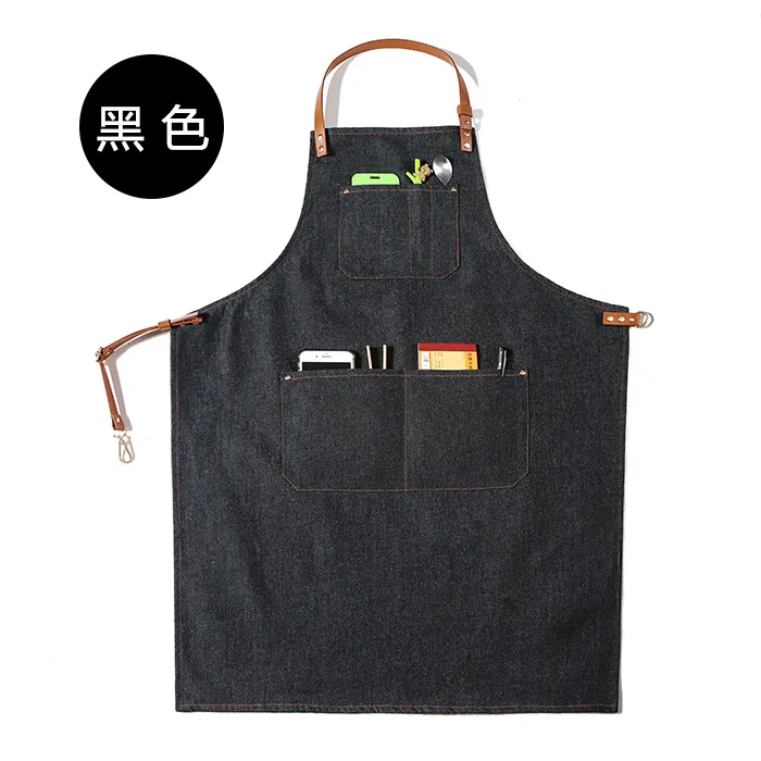 Korea Fashion verstellbare Jean Denim-Schürze mit anpassbarem Logo für Barista Milk Tea Shop Artisan Kitchen Uniform Restaurant – Detail 3