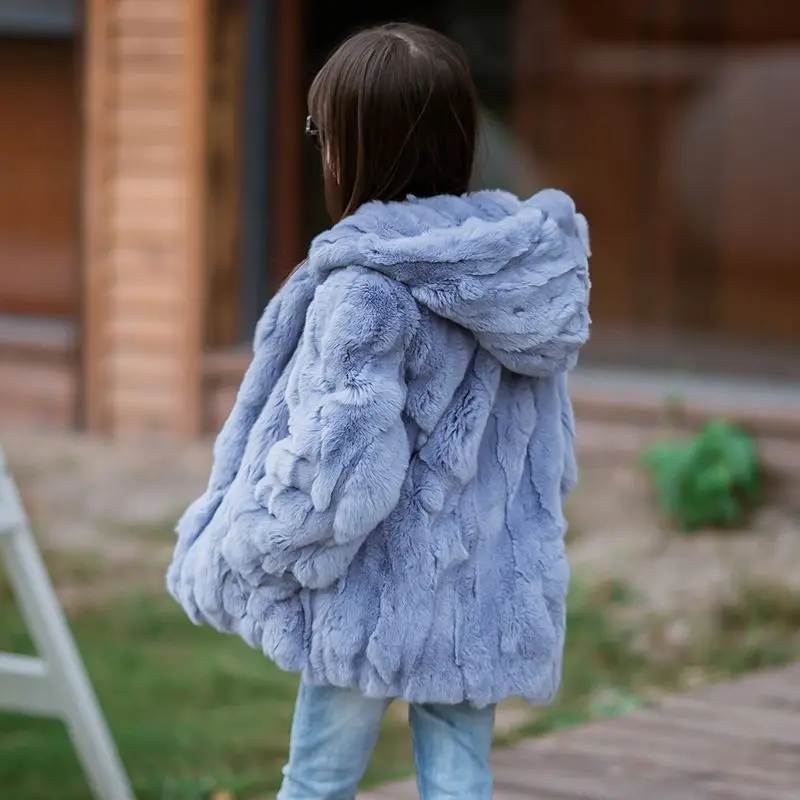 

Girls Real Rex Rabbit Fur Coat Jacket Kids Brand New Full Pelt Natural Fur Coats Ball Jackets With Fur Hood For Children