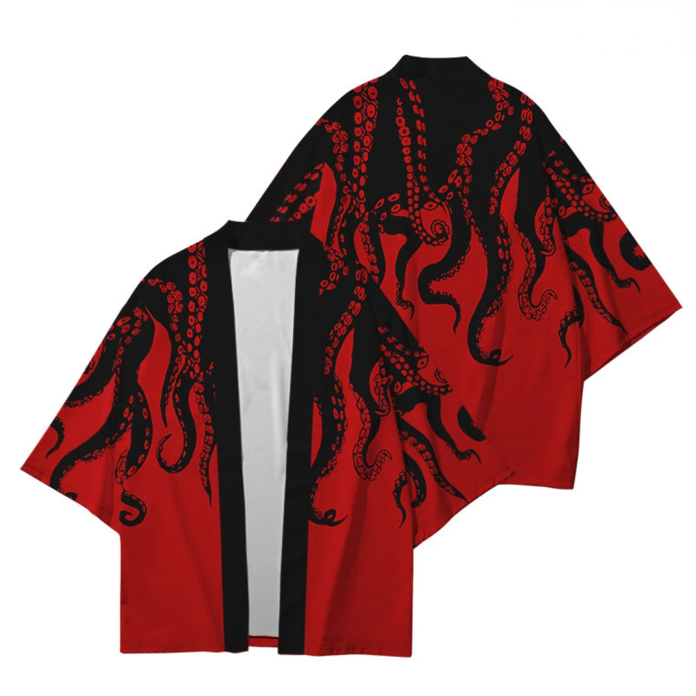 Octopus Graphic Loose Japanese Kimono Cardigan Men & Women Streetwear Harajuku Yukata Fashion Tops