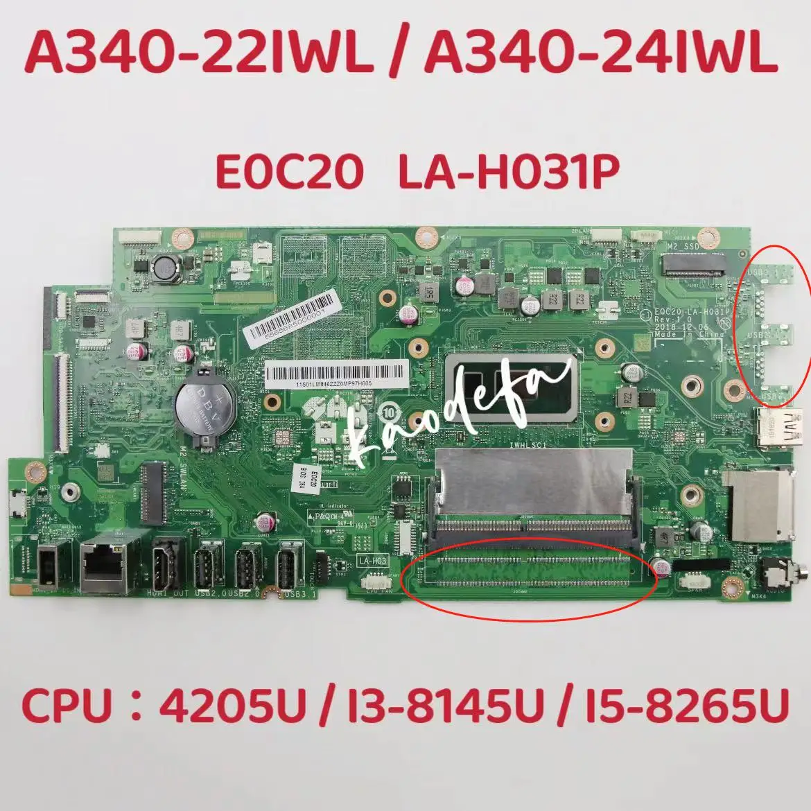 

LA-H031P Mainboard For Ideacentre A340-24IWL All-in-One Laptop Motherboard CPU: 4205 I3 I5 8Th Gen FRU: 01LM844 01LM730 01LM728