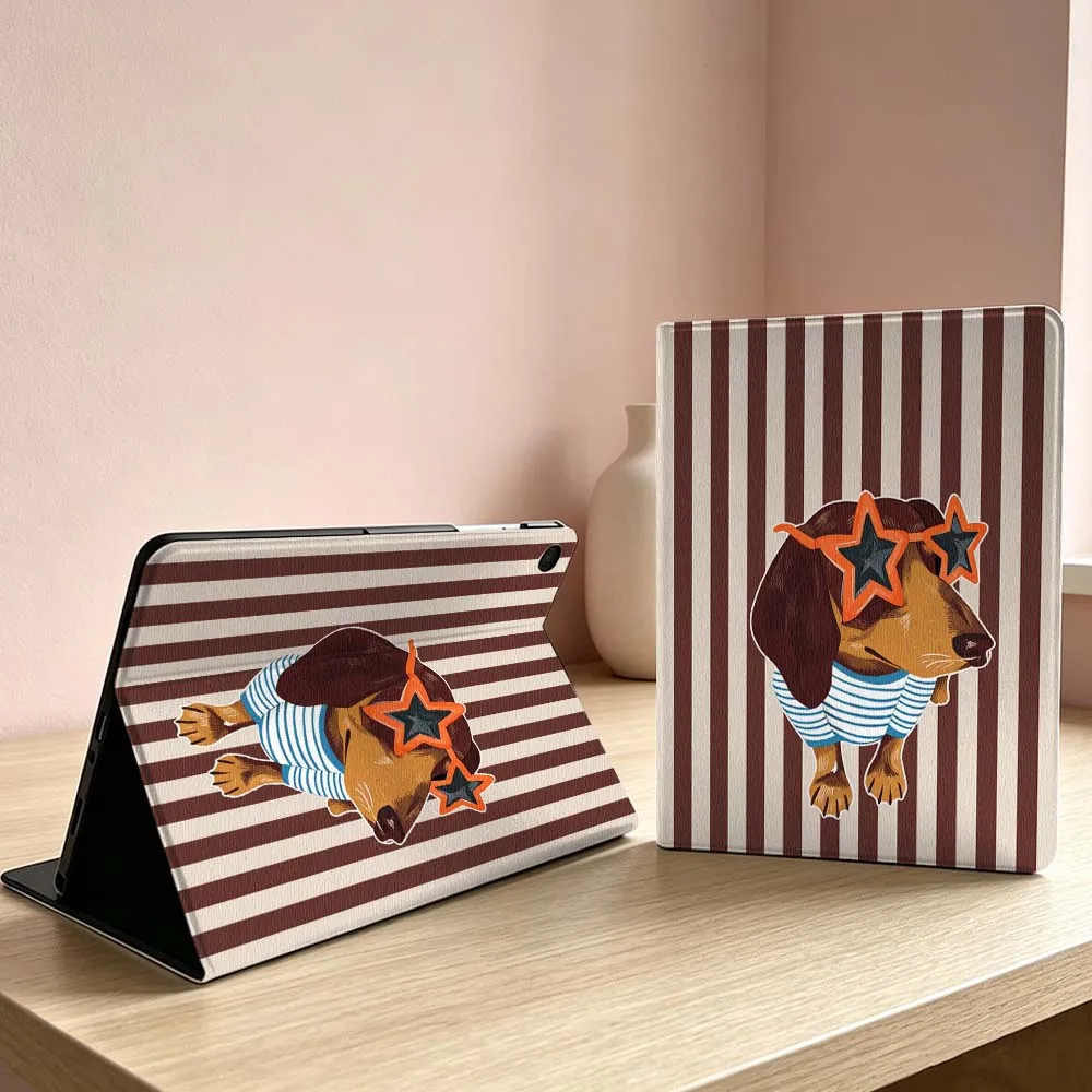 Minimalist Striped Dog Pattern Soft Tablet Case