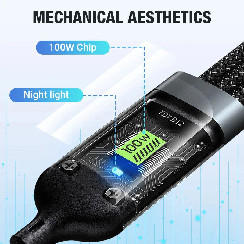 3 In 1 100W LED Digital Display USB Cable Type C Usb Micro For iphone Samsung Huawei Xiaomi Multi Port Multiple Charging Wire