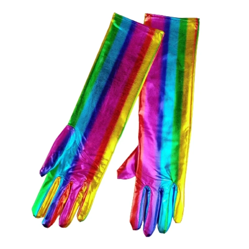 

Y166 Adult Size 15.7" Length Rainbow Gloves Above Elbow Cosplay Costume Gloves Punk Gothic Long Arm Warmer Gloves