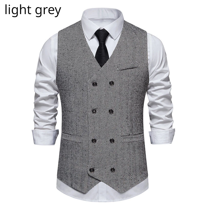 Men's Double Breasted Suit Vest Solid Vintage Classic Business Waistcoat Dress Vests