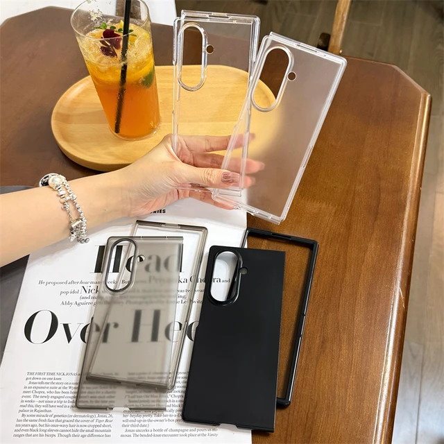 جراب هاتف قابل للطي من البولي كربونات فائق النحافة غير اللامع لهاتف Samsung Galaxy Z Fold 7 6 5 4 3 Fold7 Fold6، غطاء خلفي صلب شفاف مقاوم للصدمات 2