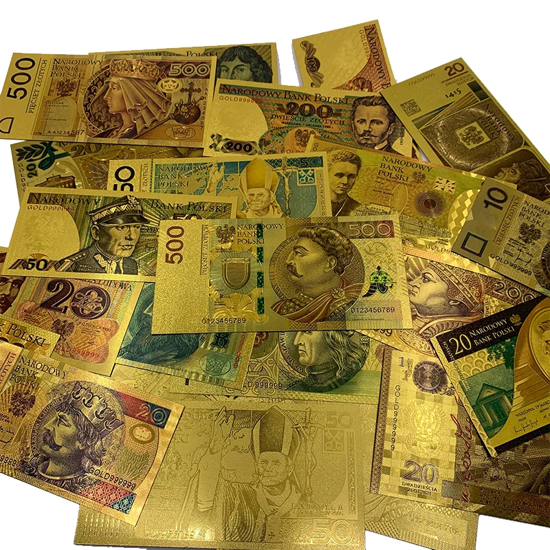 10-1000 PLN Colored Gold Foil Banknote Poland Souvenir Banknotes Zloty Banknote in 24K Gold Plated For Collection 10pcs commemorative banknotes gold plated banknote