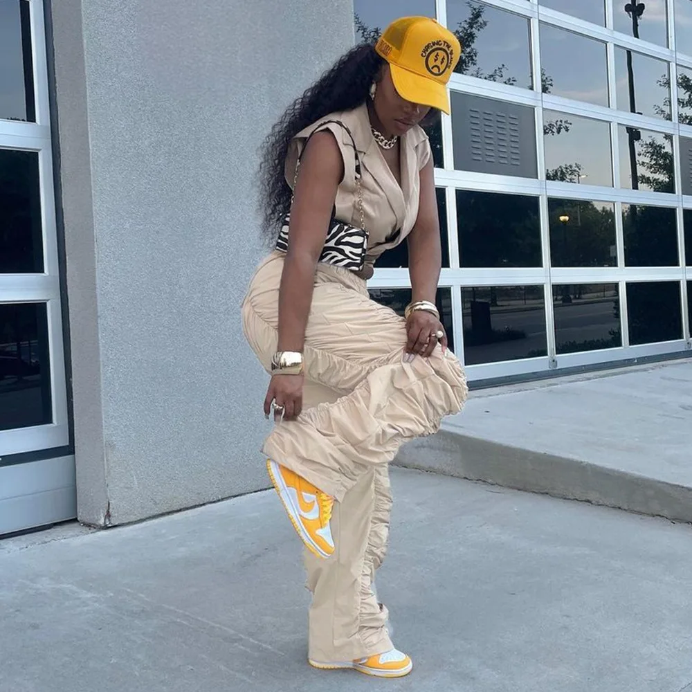 Baggy Pleated High Waist Cargo Pant Trousers Y2K Streetwear Fashion 2023 Women Summer Clothes Ladies Wide Leg Parachute Pants