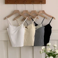 1pcs Women Knitted Crop Tops Solid Laces Sling Tops Knitwear Tank Top Girls Sexy Slim Camisole Sweet Short Vest With Padded Cups - Image 6