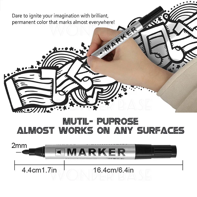Permanent Art Marker Pen Fine Point Waterproof Quick Drying Ink Black Blue Red 2mm Oil-based Ink Marker Pens 3/6/12Pcs/Set