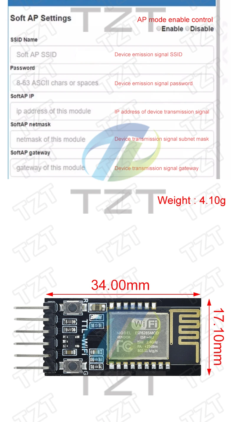 DT-06 Serial Port Transparentes Übertragungsmodul, kompatibel mit der HC-06-Schnittstelle ESP-M2 – Detail 4